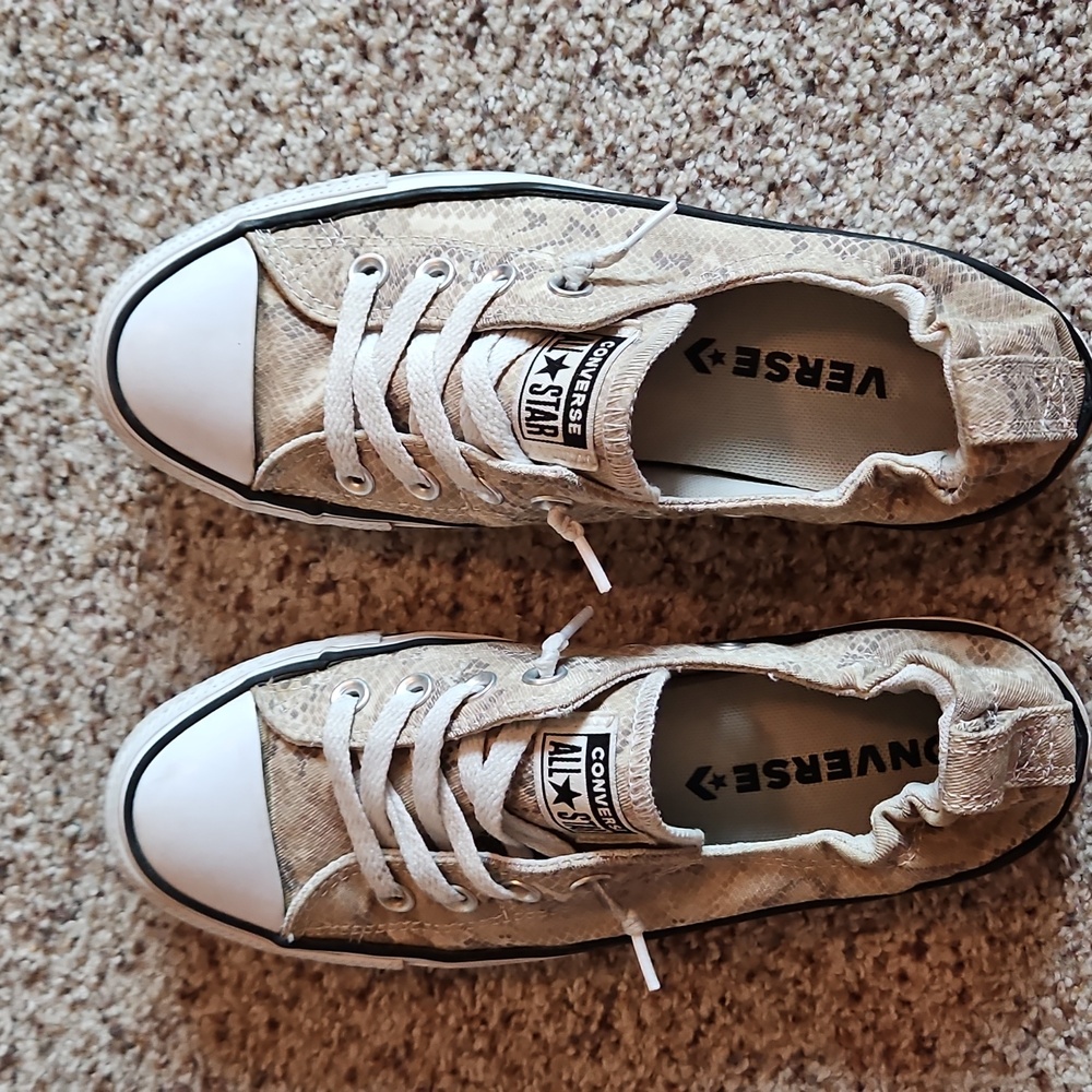 Converse Beige and White Snake Pattern Sneakers